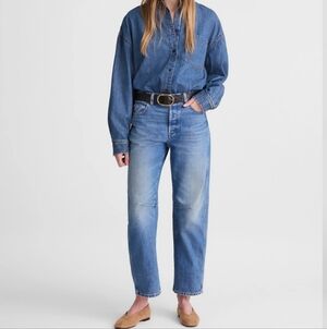 Madewell Darted Barrel Leg Jeans Womens 30 Cone Denim Button Fly Curved Leg